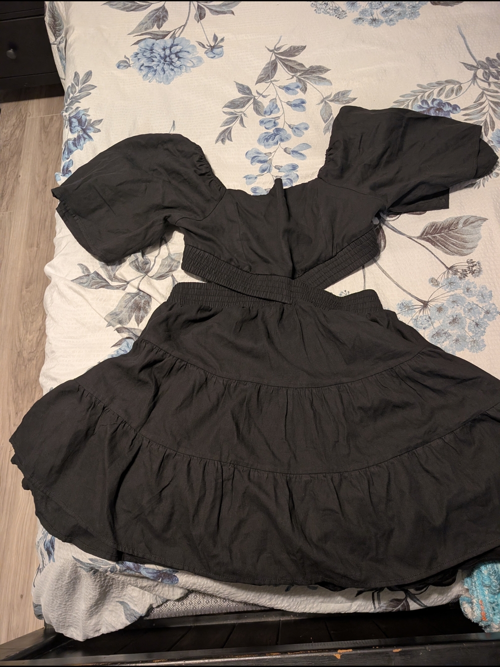 Black Mini Dress with Puff Sleeves - Women